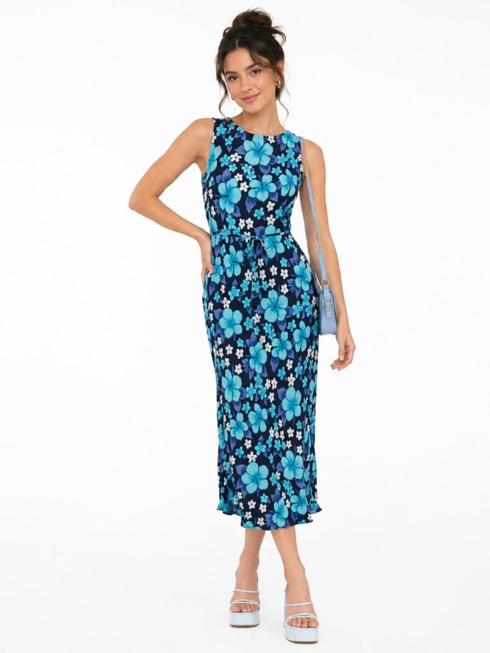 Ally B Vintage Y2K Floral Rayon Maxi Dress Blue Vacation Size S
